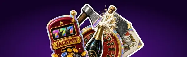Machine à sous 777 Jackpot, hache et bouteille de champagne en stickers